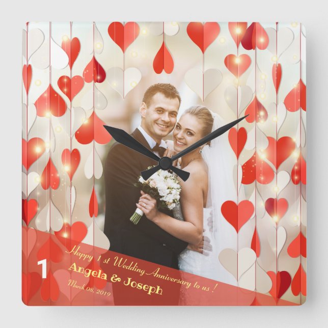 Relógio de Parede de Coração de 1º Aniversário de  (Frente)