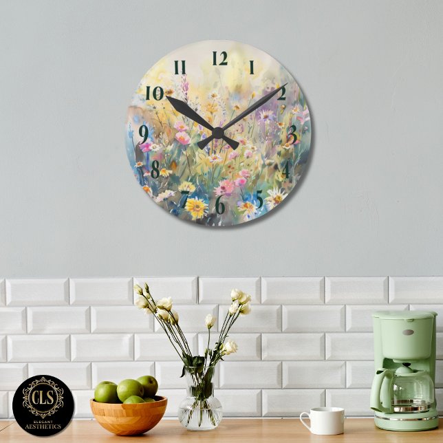 Relógio de Parede de Flores Silvestres em Aquarela (Criador carregado)