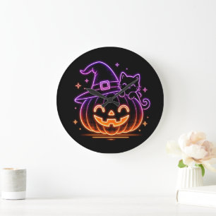 Relógio de Parede de Gato de Abóbora de Halloween