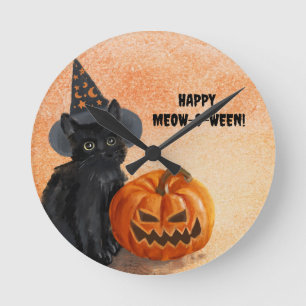 Relógio de Parede de Gato de Halloween Personalizá