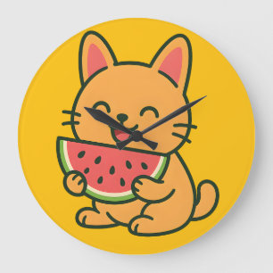 Relógio de Parede de Gato Laranja Fofo Comendo Mel