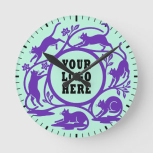 Relógio de Parede de Gato Roxo Personalizado