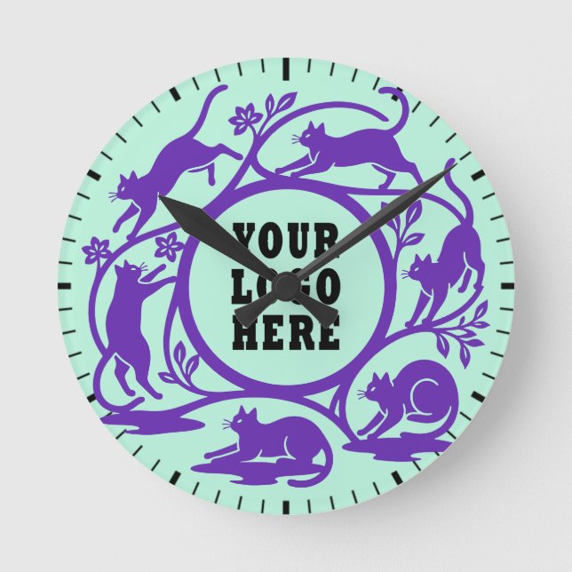 Relógio de Parede de Gato Roxo Personalizado (Frente)