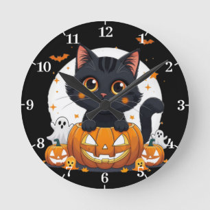 Relógio de Parede de Halloween com gato fofo