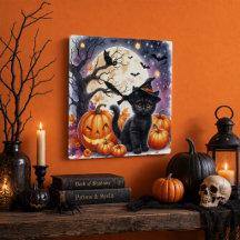 Relógio de Parede de Halloween de Abóboras e Gatos