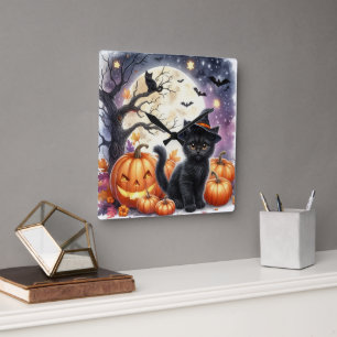 Relógio de Parede de Halloween de Abóboras e Gatos