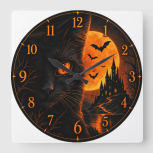 Relógio de Parede de Halloween de Gato Preto – Moo