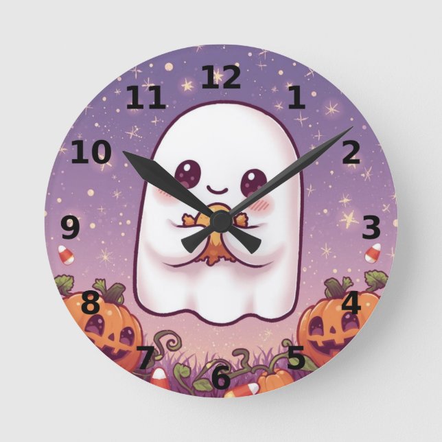 Relógio de Parede de Halloween Fantasma Fofo ⏰👻 (Frente)
