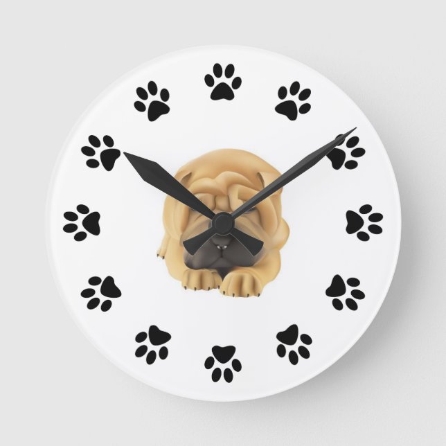 Relógio de Parede de Impressão de Paw de Shar Pei (Frente)