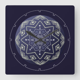 Relógio de Parede de Mandala Azul e Branco