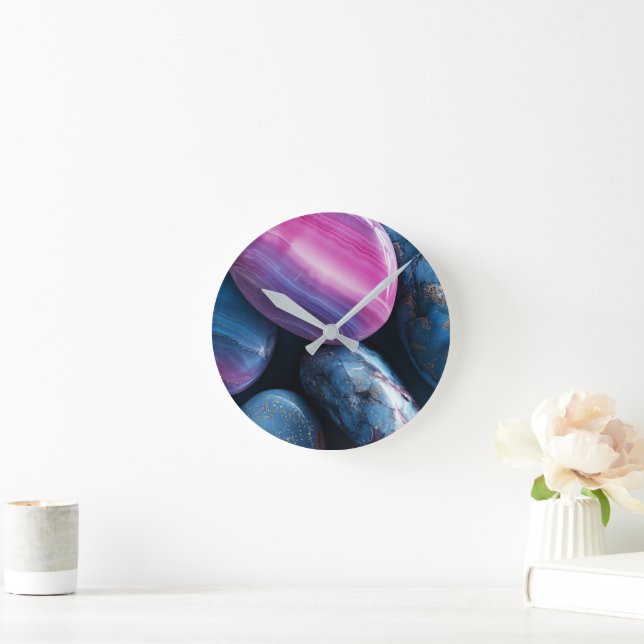 Relógio de Parede de Mármore Ágata Roxo e Azul Abs (Lar)