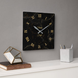 Relógio de Parede de mármore preto com Ouro (perso