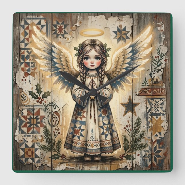 Relógio de Parede de Natal Anjo Arte Popular (Frente)