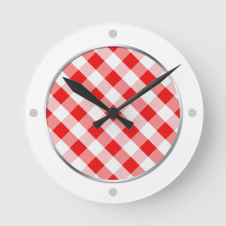 Relógio de Parede de Padrão de Gingham Vermelho e