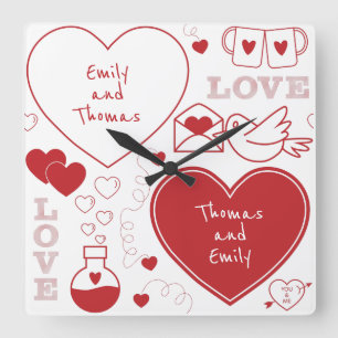 Relógio de Parede de Padrão do namorados - Vermelh