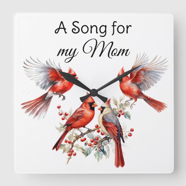 Relógio de Parede de Pássaros Cardinal (Frente)