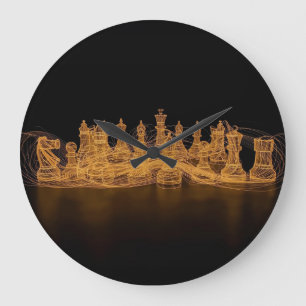 Relógio de Parede de Peças de Xadrez Iluminadas
