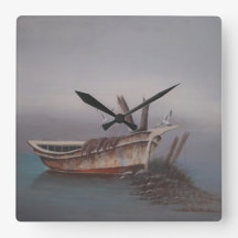 Relógio de Parede de Pequeno Barco de Madeira Anti