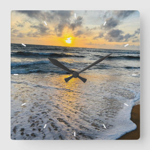 Relógio de Parede de Pôr do Sol na Praia Moderna D