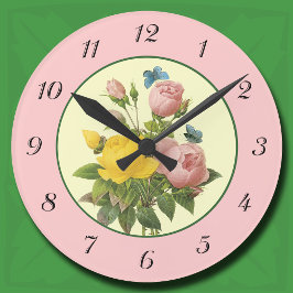 Relógio de Parede de Rosas Botânicas Rosa Amarelo 