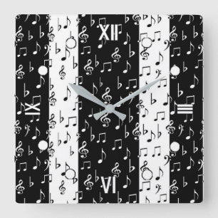 Relógio de Parede de Stripes Musicais Pretas e Br