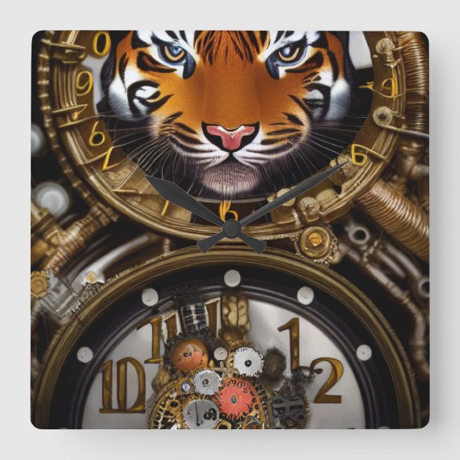 Relógio de Parede de tigre Steampunk (Frente)