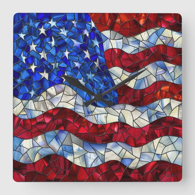 Relógio de Parede de Vidro com Bandeira Americana (Frente)