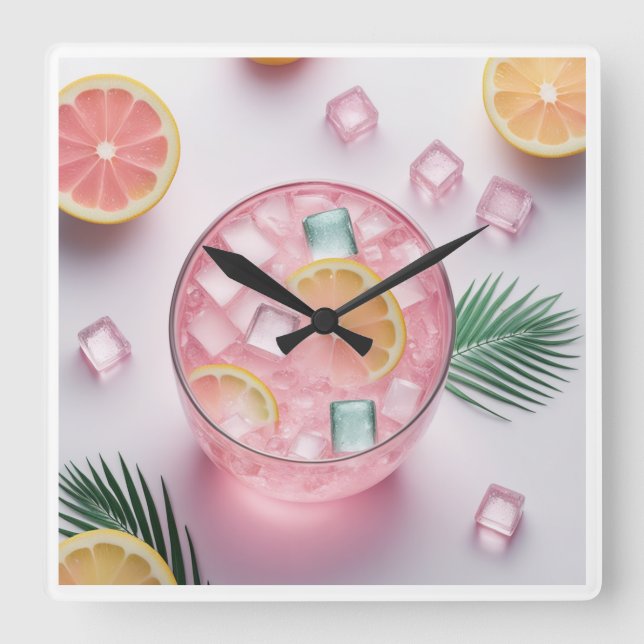 Relógio de Parede de Vidro de Limonada Rosa - Refr (Frente)
