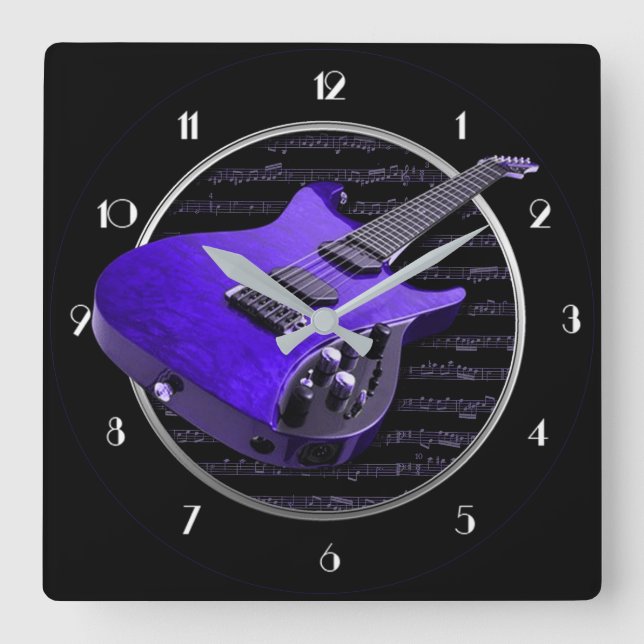 Relógio de Parede de Violão Elétrico Roxo (Frente)