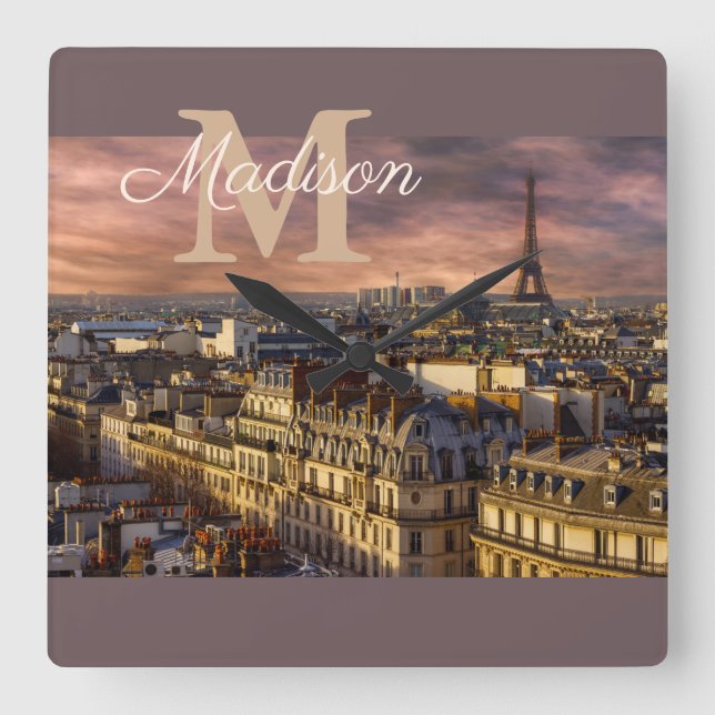Relógio de parede decorativo com a foto de Paris,  (Frente)