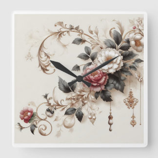 Relógio de Parede Decorativo, Floral Sofisticado