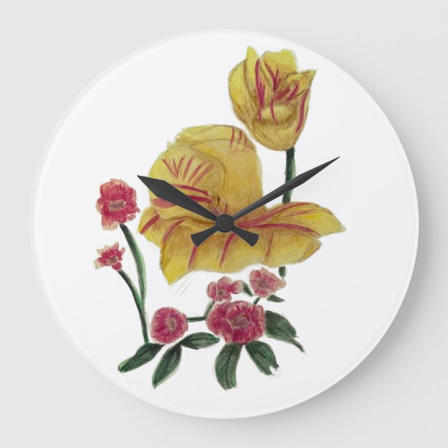 Relógio de Parede Desenho de Flores Aquarela (Frente)