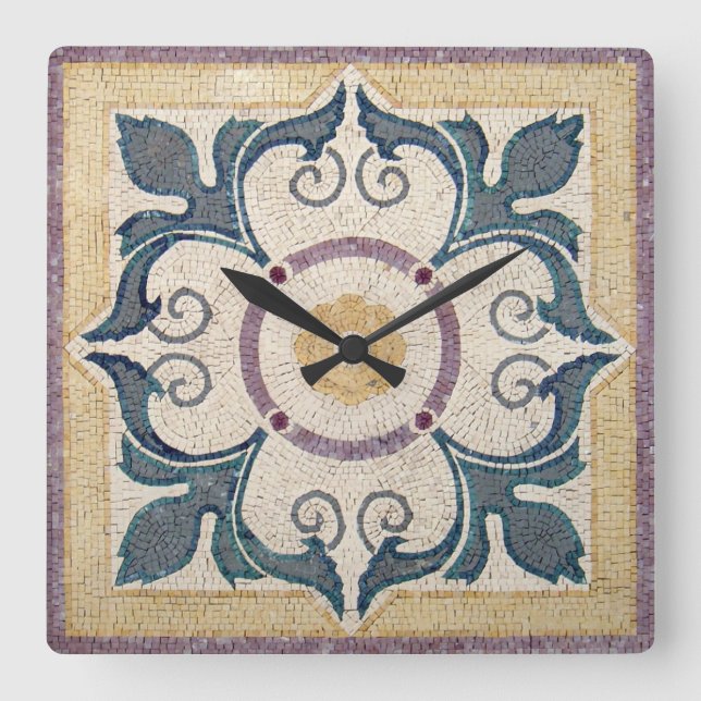 Relógio de Parede - Design de Azulejo Quadrado (Frente)