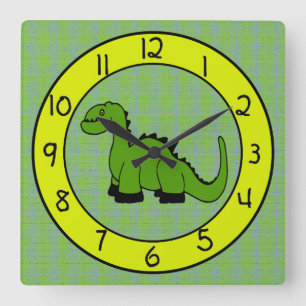 Relógio de Parede Dinossauro Verde para Crianças