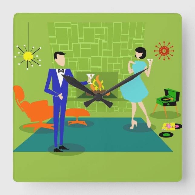 Relógio de Parede do Casal Moderno do meio século (Frente)