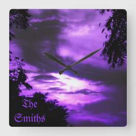 Relógio de Parede do Céu Nublado Roxo
