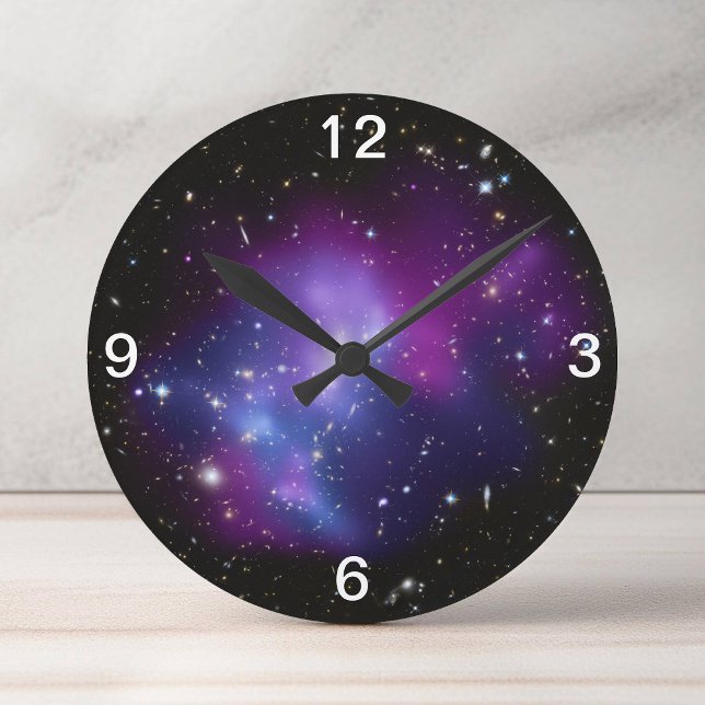 Relógio de Parede do Cluster com Galáxia Roxa (Purple Galaxy Cluster Modern Numbers Round Clock)