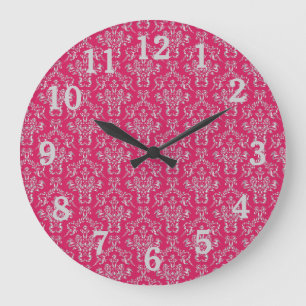 Relógio de Parede do Damasco Rosa e Silver com N