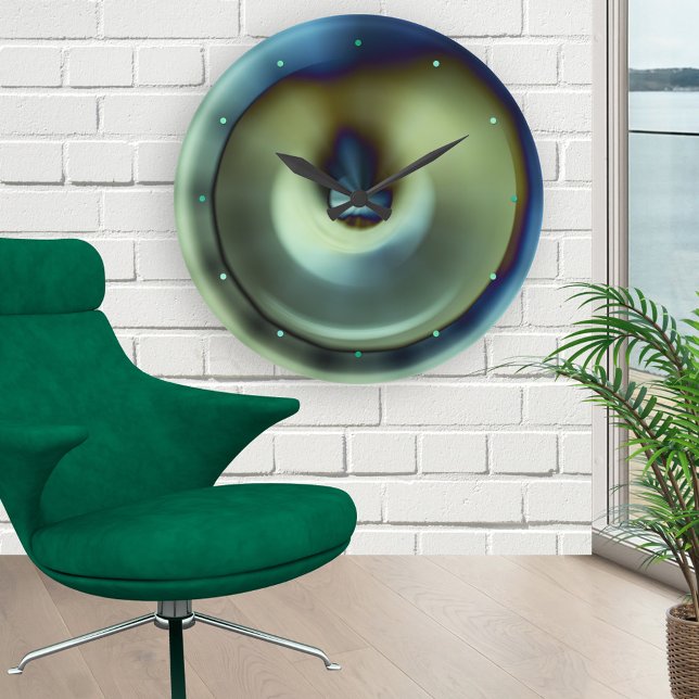 Relógio de Parede do Design Moderno do Teal Azul (Modern wall clock featuring an original abstract design in green, teal and pale turquoise colors)