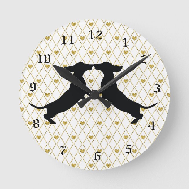 Relógio de Parede do Dourado Coração Dachshund Sil (Frente)