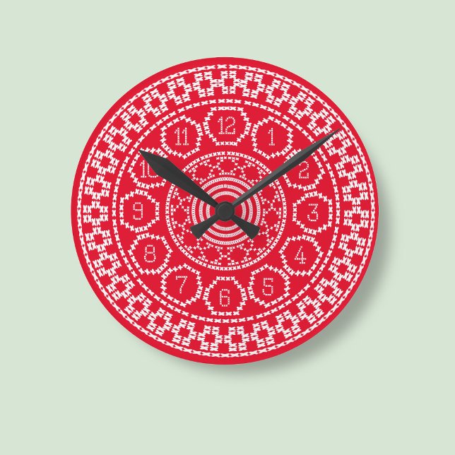 Relógio de Parede do Estilo de Suéter da Cruz Verm (A red and white cross stitch style clock just for you)