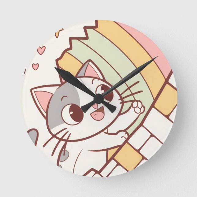 Relógio de parede do gato Kawaii fofo  (Frente)
