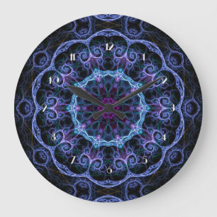 Relógio de Parede do Padrão Fractal Azul e Rosa