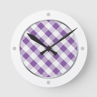 Relógio de Parede do Padrão Gingham Púrpura e Bran