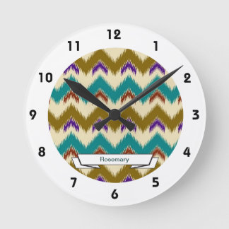 Relógio de Parede do Padrão Tribal Chevron Teal Na