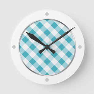 Relógio de Parede do Padrão Turquesa e Gingham B
