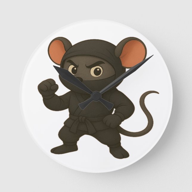 Relógio de Parede do Rato Ninja | Engraçado Cartoo (Frente)