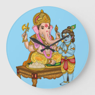 Relógio de Parede do Senhor Ganesha e Krishna