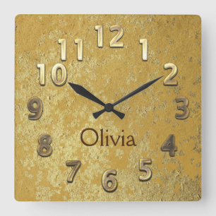 Relógio de Parede Dourado Personalizável Quadrad