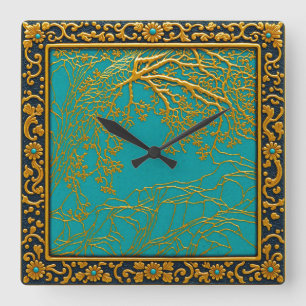 Relógio de Parede Dourado Turquesa+Preto French Al